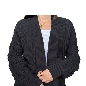 Madewell Black Cardigan with Bubble Sleeves and Open Front